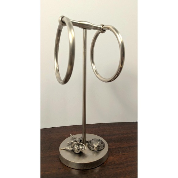 Unbranded Other - Vintage Coastal Nautical Double Towel Ring Holder Stand Brushed Nickel‎ Seashell